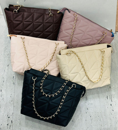 Chic Diamond Quilted Chain Handle Tote Bag