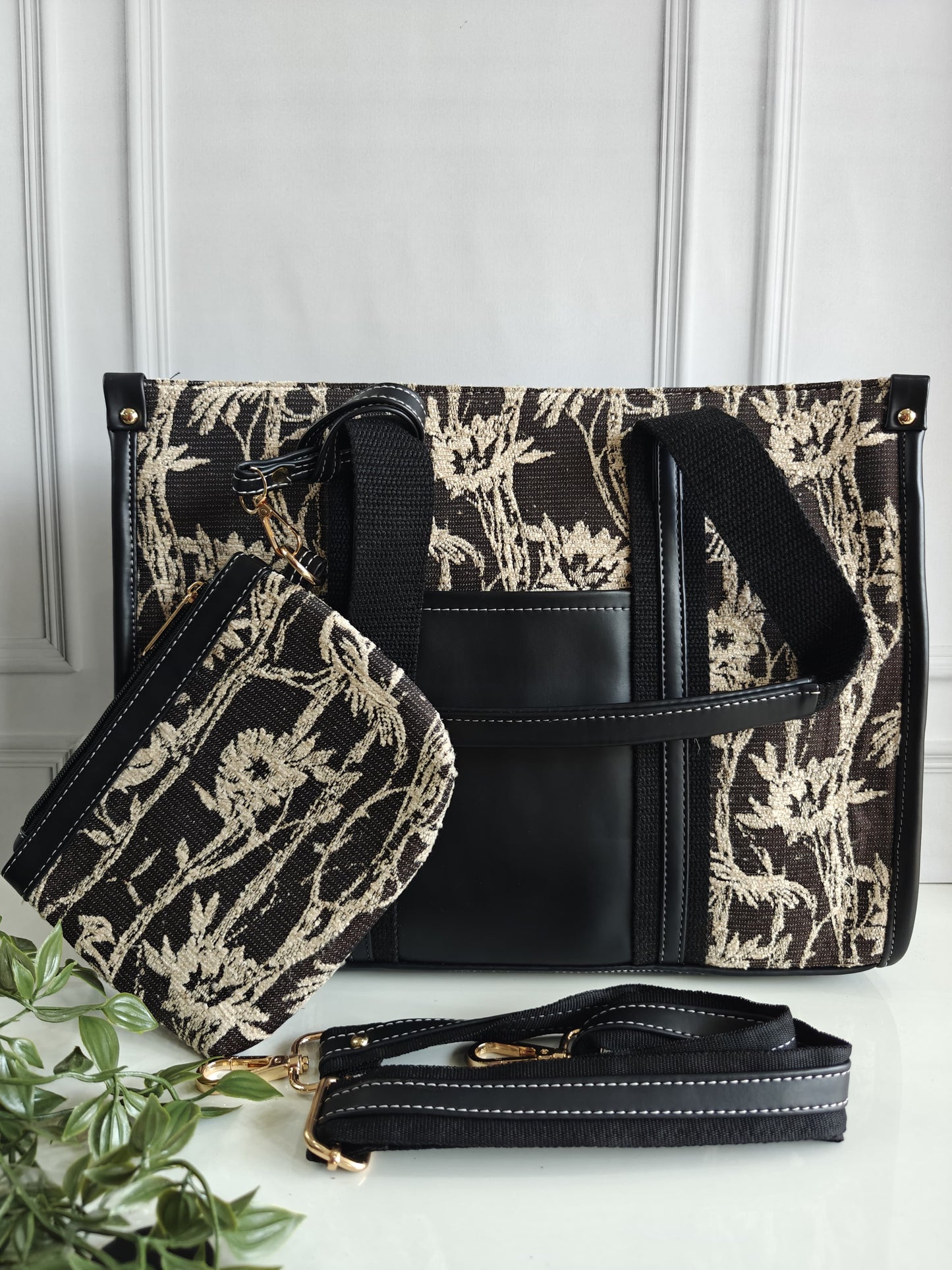 Brown Floral Tote Bag