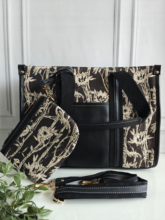 Brown Floral Tote Bag