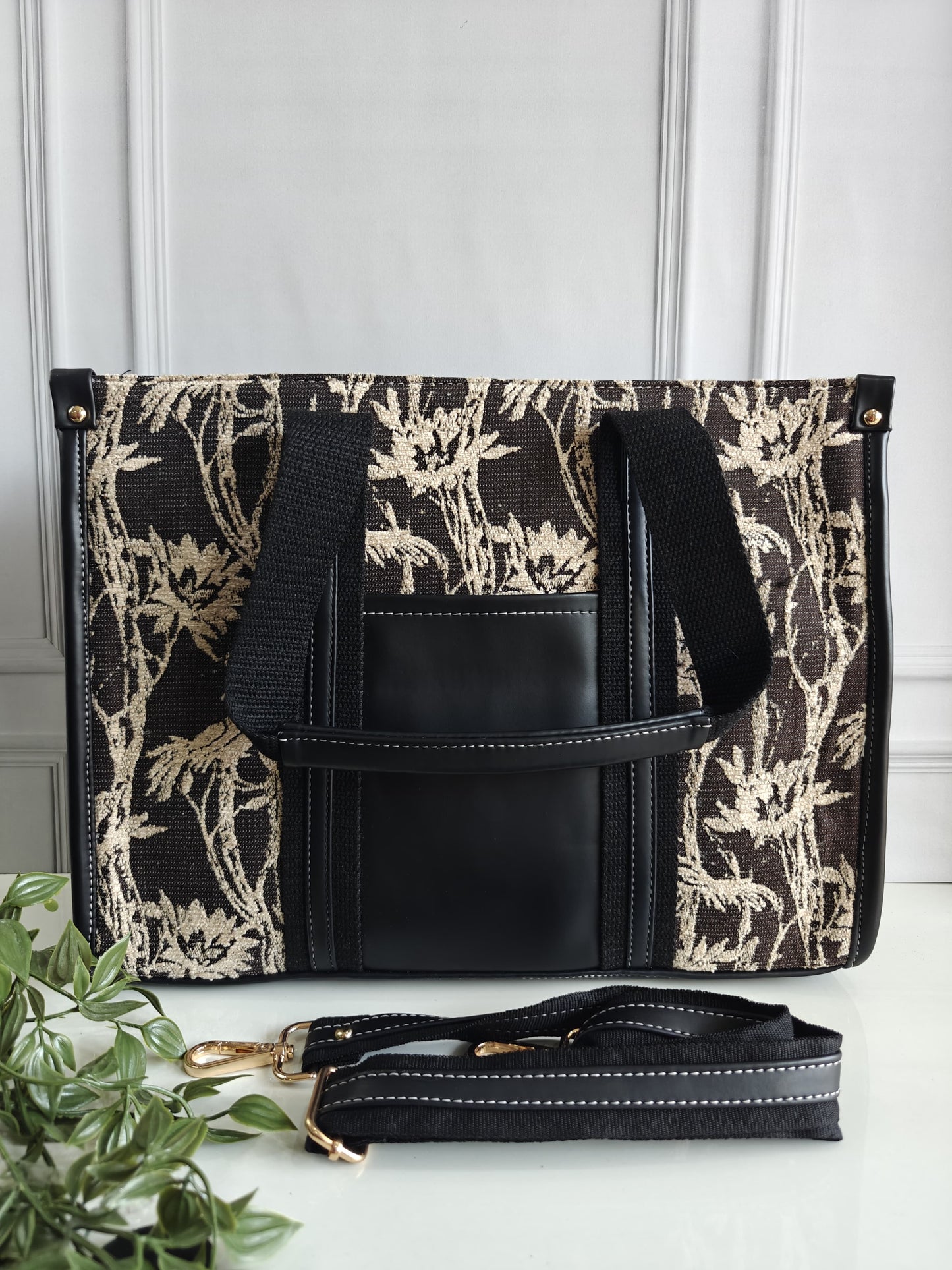 Brown Floral Tote Bag